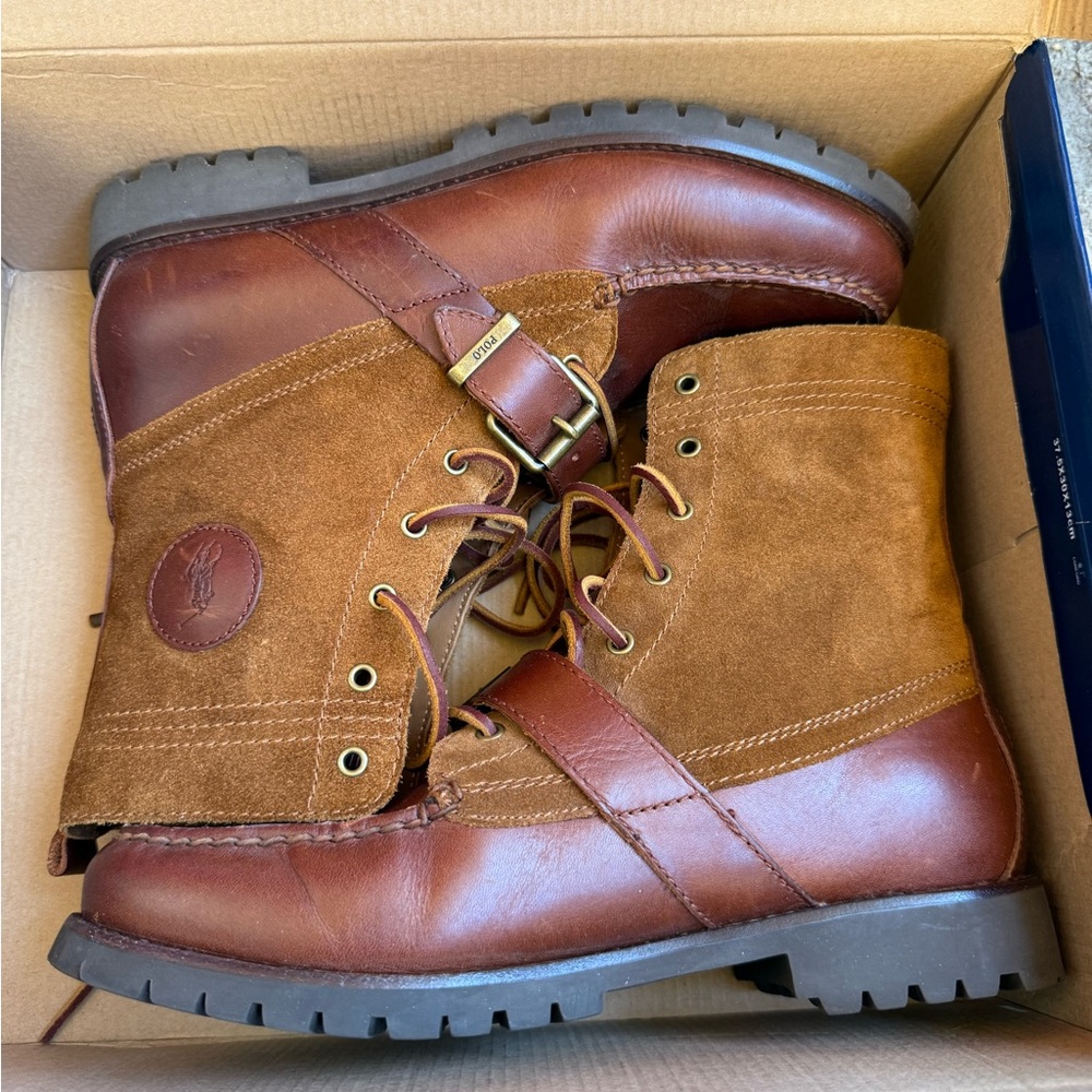 Ralph Lauren Men's Ranger Boots, Suede / Leather Tan and Brown Leather Boots